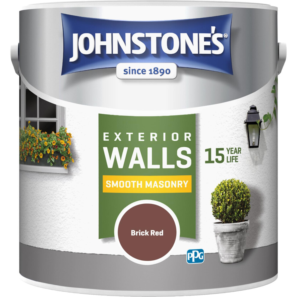 Johnstone's â Exterior Smooth Masonry Paint â Brick Red â Up to 15 Years Protection â Weather & Dirt Resistant â 30mÂ² Coverage Per Tin -