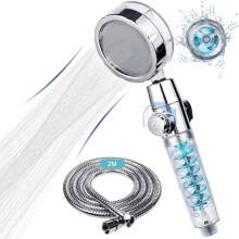 Shower Head and Hose 2M, Universal Shower Heads to Increase High Pressure, Handheld Shower Head with Twin Turbo Fan/Pause Switch/360 Rotating, Water