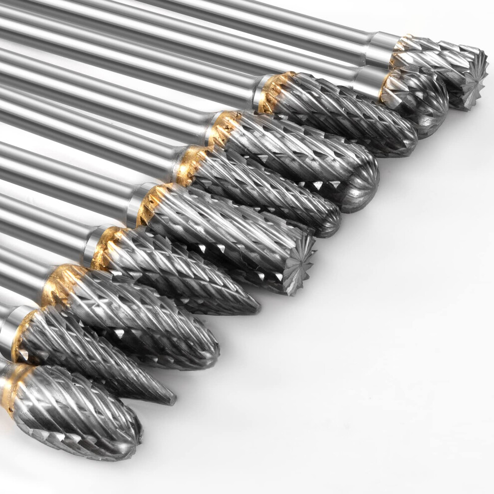 10Pcs Tungsten Carbide Rotary Burr Set Compatible With Dremel Rotary Tool Accessories, Die Grinder Bits With 1/8" Shank For Diy Woodworking, Carving, 793101818635