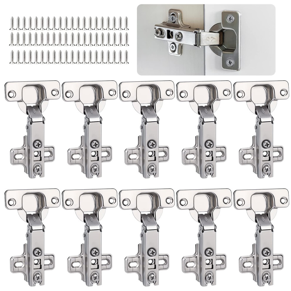 10 PCS Cupboard Hinges, Honeueuen Cabinet Hinges, Cold Rolling Hinge with Screws, Full Overlay Mute Kitchen Units Door Hinges for Bathroom Bedroom