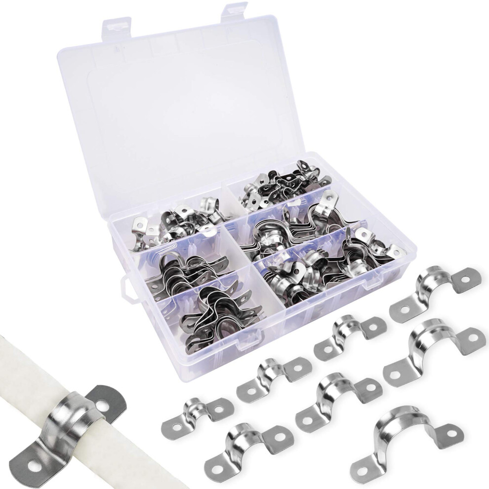 100 Pcs Stainless Steel Pipe Strap Clips 304 U Shaped Pipe Straps Saddle Clip 8 Sizes Two Hole Tube Strap Tension Clips For Water Gas Pipe 715377688279