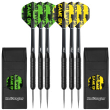 Strata Game On Darts Set - 20 Gram Black Steel Tip Darts with flights and shafts (stems)