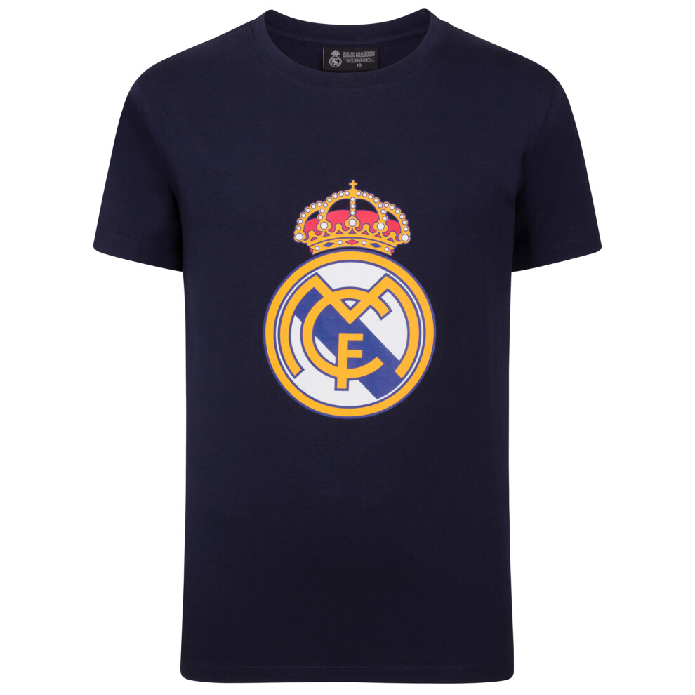 (Navy Blue, 6 Years) Real Madrid Boys T-Shirt Crest Kids OFFICIAL Football Gift