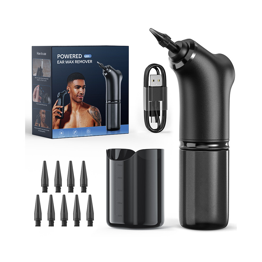 (E30 Ear Washer Black (Electric)) Electric ear washer, household convenient ear cleaner, earwax cleaning tool,Father's Day/Mother's Day gifts