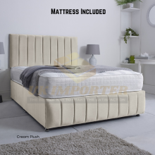 (King (with 2 Drawers), Cream Plush) Reinforced Divan Bed Set 26" Headboard Footboard Mattress Double,3FT,4ft,5ft,6ft