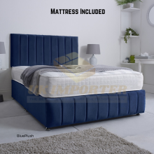 (King (with 2 Drawers), Blue Plush) Reinforced Divan Bed Set 26" Headboard Footboard Mattress Double,3FT,4ft,5ft,6ft