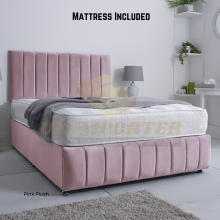 (King (with 4 Drawers), Pink Plush) Reinforced Divan Bed Set 26" Headboard Footboard Mattress Double,3FT,4ft,5ft,6ft