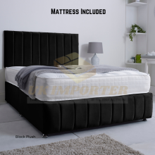 (King (with 4 Drawers), Black Plush) Reinforced Divan Bed Set 26" Headboard Footboard Mattress Double,3FT,4ft,5ft,6ft
