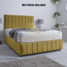 (Super King (with 2 Drawers), Mustard Plush) Reinforced Divan Bed Set 26" Headboard Footboard Mattress Double,3FT,4ft,5ft,6ft
