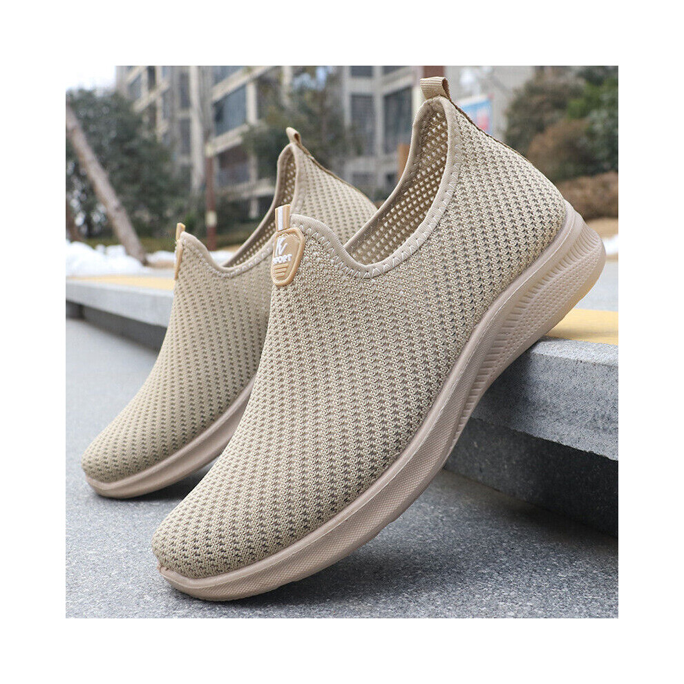 (Khaki, 43 EU / 9 UK Men) MENS LIGHTWEIGHT SLIP ON WALK SPORTS CASUAL RUNNING PUMPS TRAINERS SHOES