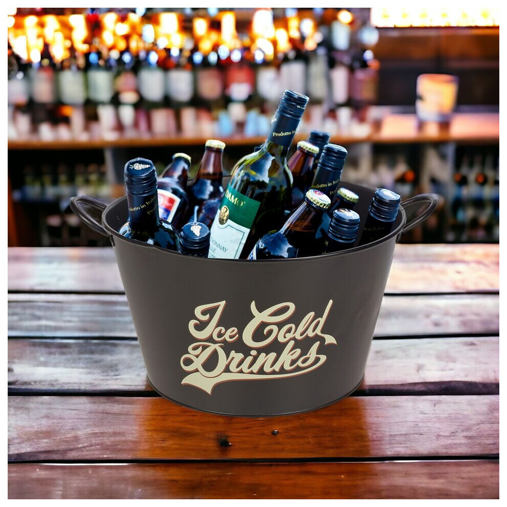 Urbn Living Large Metal Champagne, Wine, Beer, Drinks Bucket With Design & Handles Black