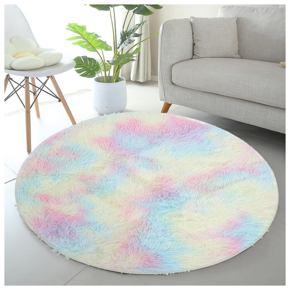 (120cm x 120cm (4ft x 4ft)-Round Rug, Rainbow) Non Slip Rug  Area Rug Living Room Bed Room