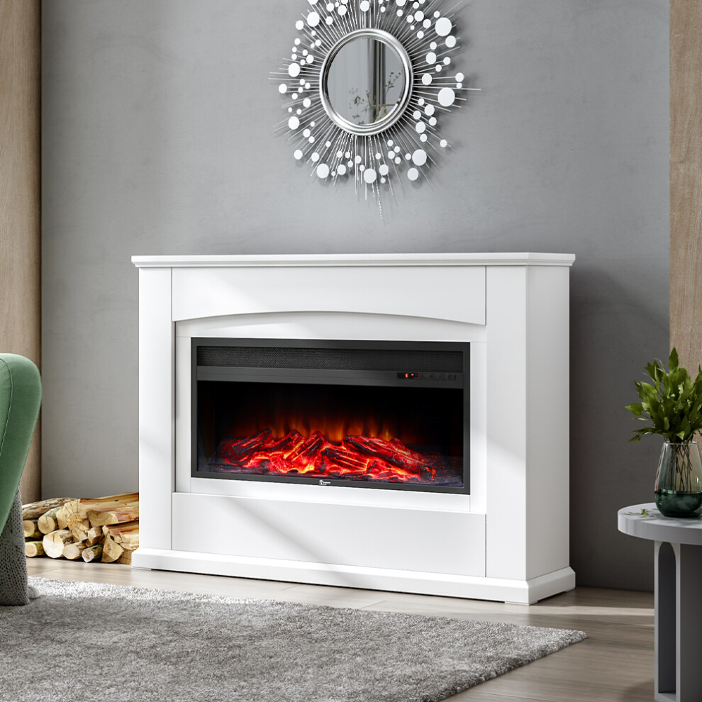 34 Inch Electric Fire Suite Fireplace with White Wooden Surround Set