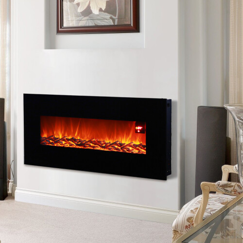 Living And Home Black Electric Fire Wall Mounted Fireplace Temperature Adjustable 50 Inch 1