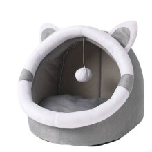 (Grey, M) Pet Supplies Semi Enclosed Dog Cat House Cats Ears Dinosaur Shaped Four Season