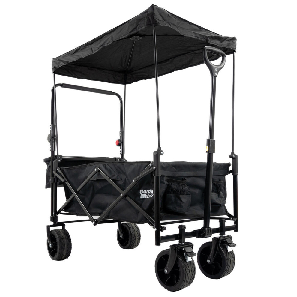 GardenTek GTW330 Festival Trolley On Wheels, Brakes, Canopy And Side Box 90kg Load 120L Capacity