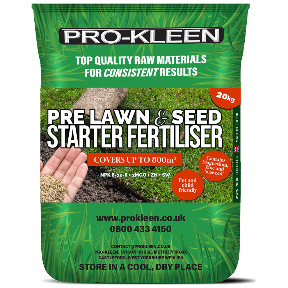 Pro-Kleen Pre Lawn And Seed Starter Lawn Fertiliser For New Lawns 20Kg