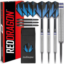 RED DRAGON Raider 1: 23g Steel Tip Tungsten Darts Set - Blue Style Set of Professional Darts with Shafts (Stems) and Flights -