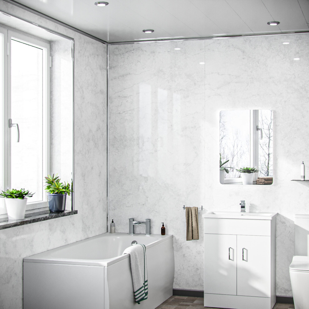 Nes Home Marble Cladding Panels Wet Wall 1M X 2.4M Light/Grey