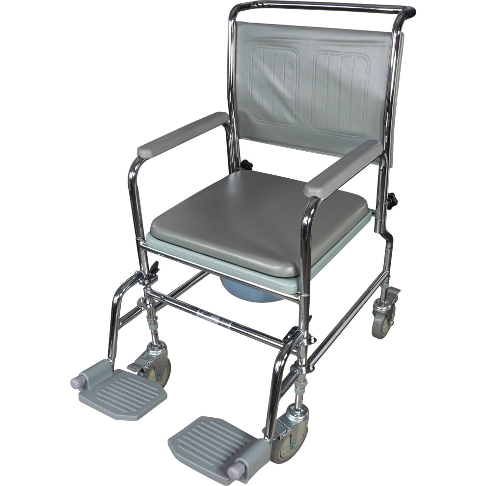 Aidapt Wheeled Commode,Height Adjustable,Mobile,4 Braked Castors,7.5Litre Potty,Removable Armrests,Wheel Over Standard Wc,Padded Seat&Back - Image 2