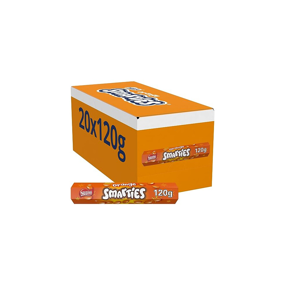 Smarties Orange Milk Chocolate Giant Tube 120g (Pack of 20) |Orange Flavoured Milk Chocolate Sweets In A Crisp Sugar Shell | Christmas Chocolate Gift