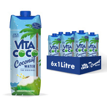 Vita Coco Pure Coconut Water Multipack 1L x 6, Naturally Hydrating, Packed With Electrolytes, Gluten Free, Full Of Vitamin C & Potassium