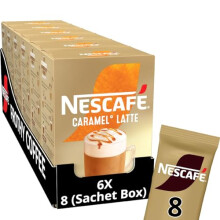 Nescafe Caramel Latte Instant Coffee 8 x 17g Sachets, 100% Responsibly Sourced Coffee (Pack of 6)
