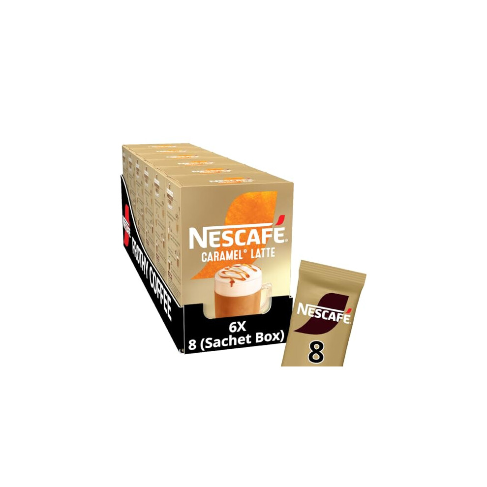 Nescafe Caramel Latte Instant Coffee 8 x 17g Sachets, 100% Responsibly Sourced Coffee (Pack of 6)