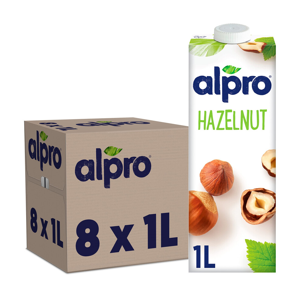 Alpro Hazelnut Plant-Based Long Life Drink, Vegan & Dairy Free, 1L (Pack of 8)