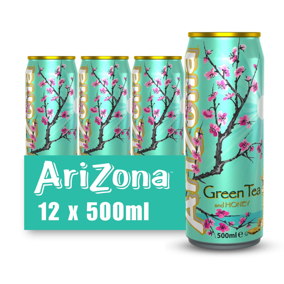 Arizona Green Iced Tea with Honey, Pack of 12 x 500ml Cans, Delicious Fruit Iced Tea Drink, No Artificial Colours, No Artificial Preservatives