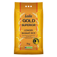 Laila Gold Superior Longer Basmati Rice 5kg - Extra Long, Delicate Aroma & Authentic Taste (Model 113283174)