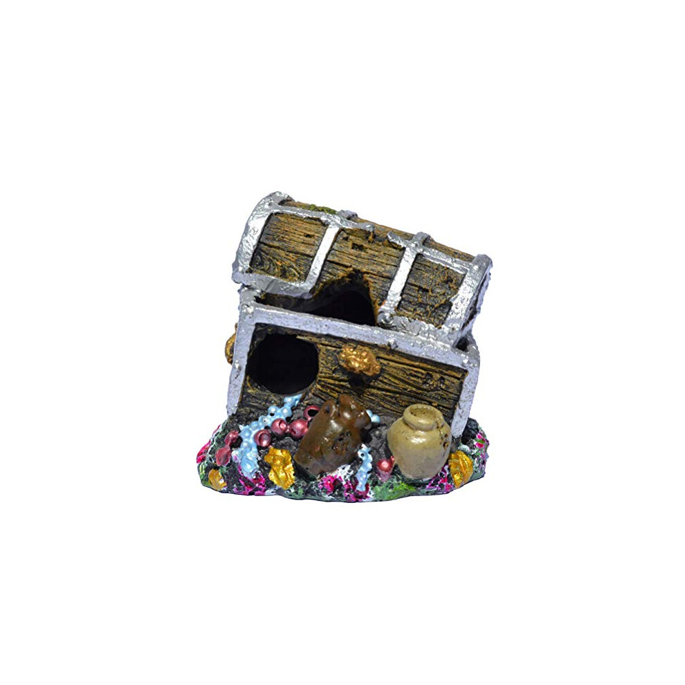 Supa Treasure Chest Aquarium/Fish Tank Ornament, Realistic Detail, Resin, Multi-Coloured, Dimensions: Approx 6cm(L) x 7.5cm(W) x 6.5cm(H)