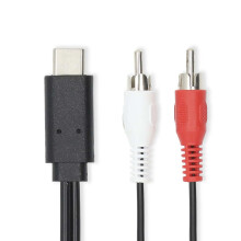 USB-C Adapter | USB 3.2 Gen 1 | USB-C Stecker | 2x RCA Stecker | 1,00 m | Rund | Vernickelt | PVC | Schwarz | Etikett