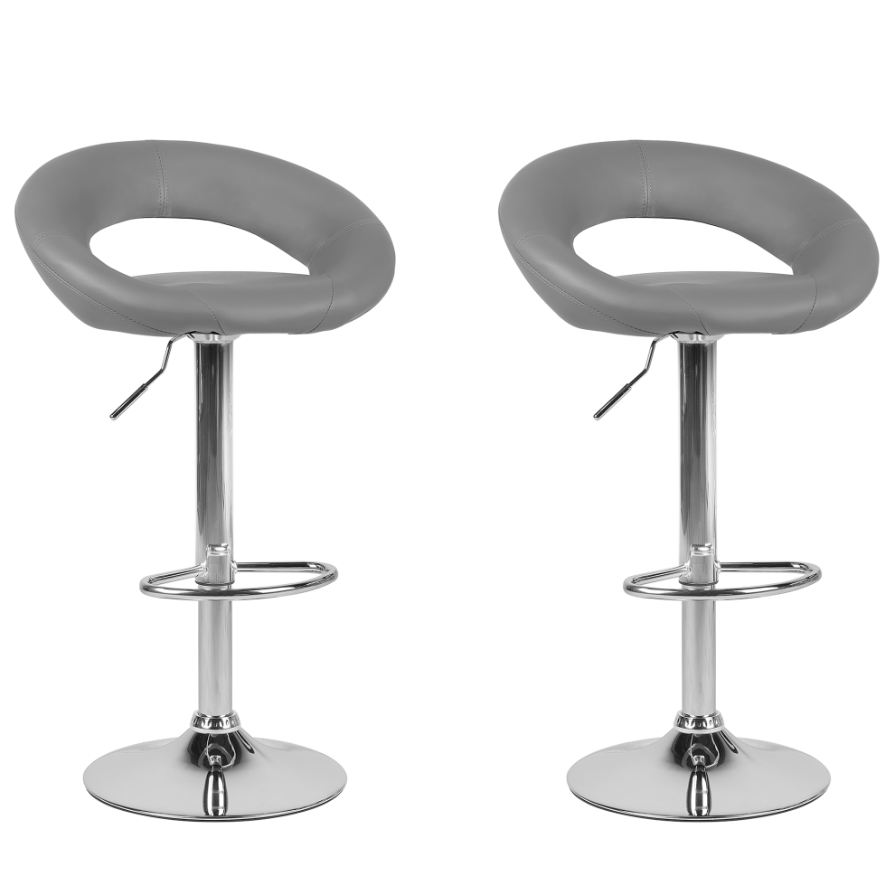Set of 2 Bar Chairs PEORIA Faux Leather Swivel Grey
