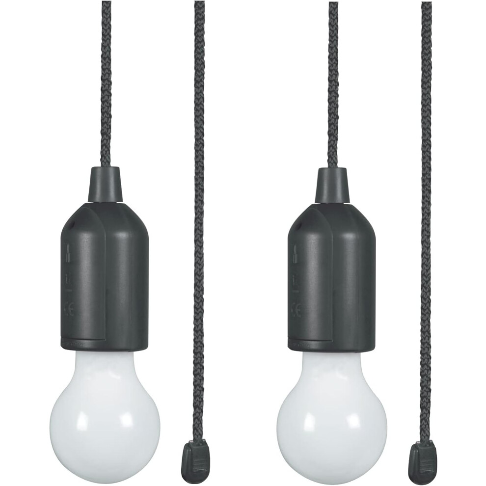 2 LED Pull Cord Hanging Lights Portable For Garages Sheds Tents Battery Powered