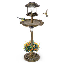 Outdoor Bird Bath Bird Feeder Solar Lighted W/ Flower Planter Stand