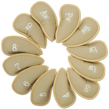 (Khaki) Golf Head Covers 12 Pcs/Set PU Leather Universal