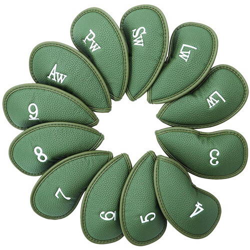 (Green) Golf Head Covers 12 Pcs/Set PU Leather Universal