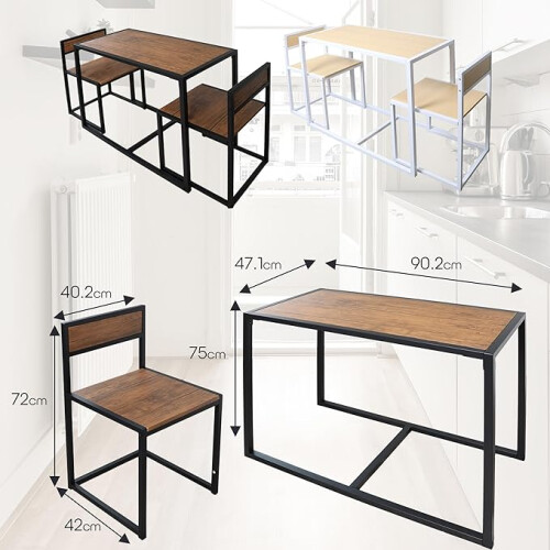 (brown beech) 3 Piece Dining Table Set Kitchen Table & 2 Chair 2