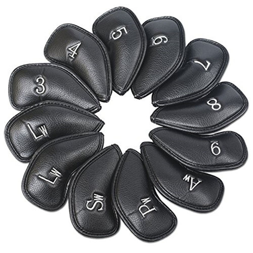 (Black) Golf Head Covers 12 Pcs/Set PU Leather Universal
