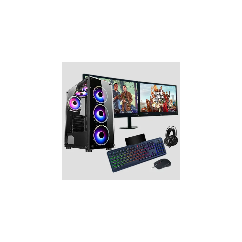 Gaming Intel Quad Core i3 16GB RAM 1TB HDD + 128GB SSD GT730 2GB 2x22" Dual PC Bundle & Speakers BLACK RGB