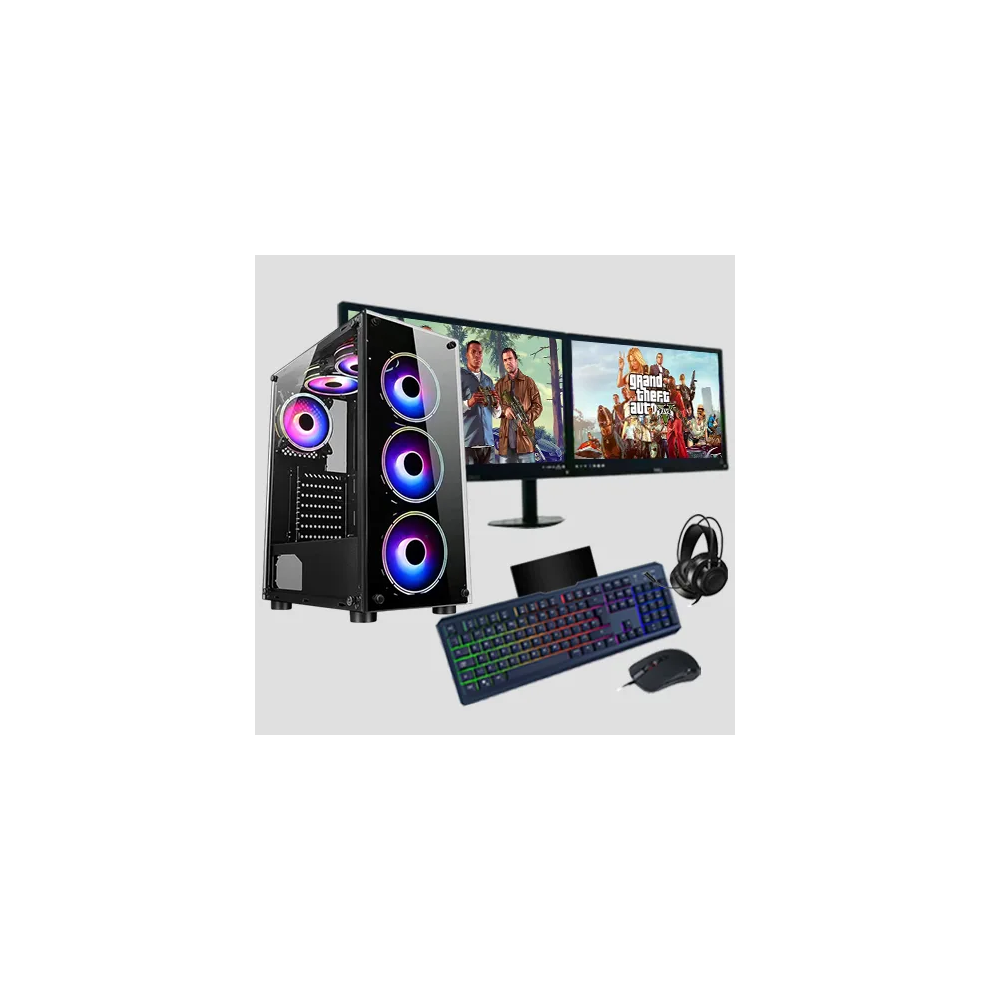 Gaming Intel Quad Core I3 16Gb Ram 1Tb Hdd + 128Gb Ssd Gt730 2Gb 2X22" Dual Pc Bundle & Speakers Rgb Black 5060967328246