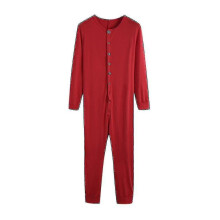 (Wine Red, XL) Men Long Sleeve One-piece Jumpsuit Pyjamas Sleepwear Playsuit Nightwear