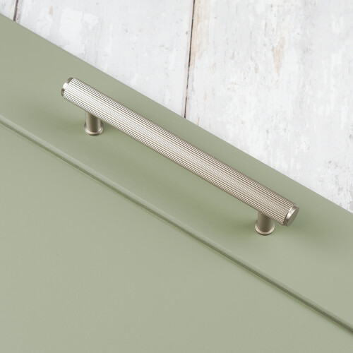 (128mm Handle	) Satin Nickel Reeded Solid Brass Handles & Knobs