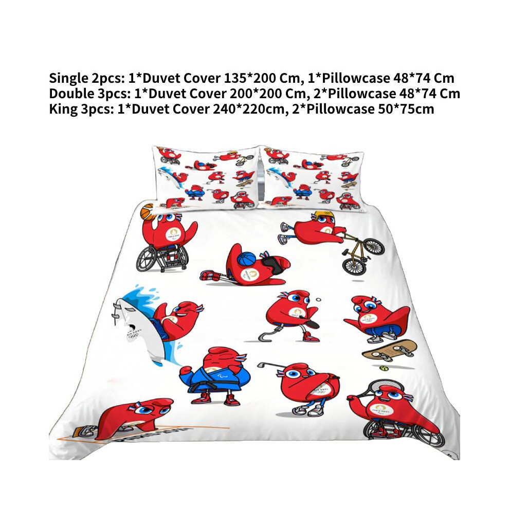 (Motion, Single 2pcs) 2024 Paris Games Mascot Phryge Printing Bedding Single Double Duvet Cover Homes