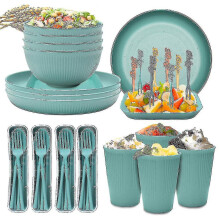 (Green) Unbreakable Dinnerware Sets Camping Plates And Bowls Set Plastic Picnic Dinner Sets