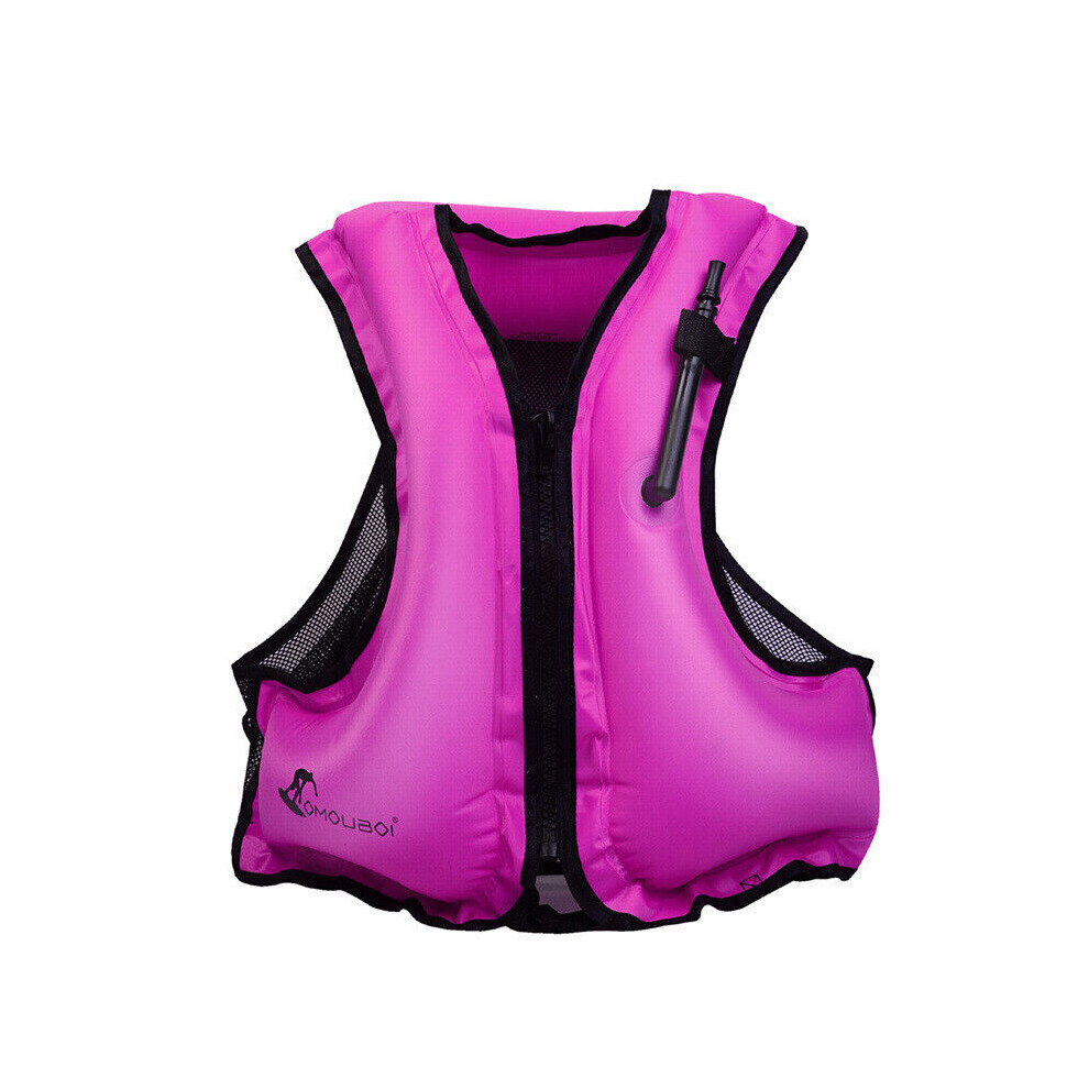 (Rose Red) Men Women Adult Inflatable Snorkel Vest Swimming Diving Life Jacket Adjustable