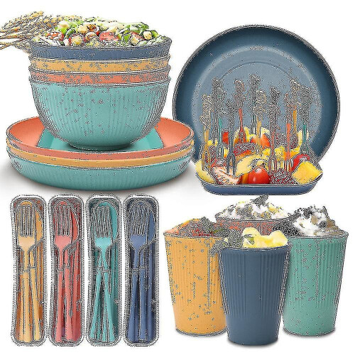 (Mixed Colors) Unbreakable Dinnerware Sets Camping Plates And Bowls Set Plastic Picnic Dinner Sets