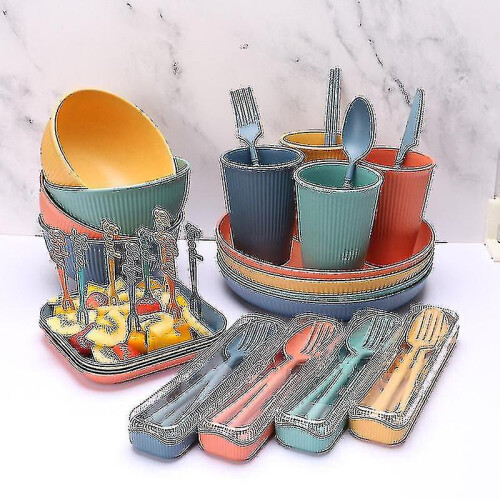 (Orange) Unbreakable Dinnerware Sets Camping Plates And Bowls Set Plastic Picnic Dinner Sets 1