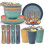 (Orange) Unbreakable Dinnerware Sets Camping Plates And Bowls Set Plastic Picnic Dinner Sets 4